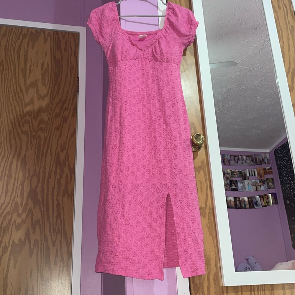 Pink crochet knit dress